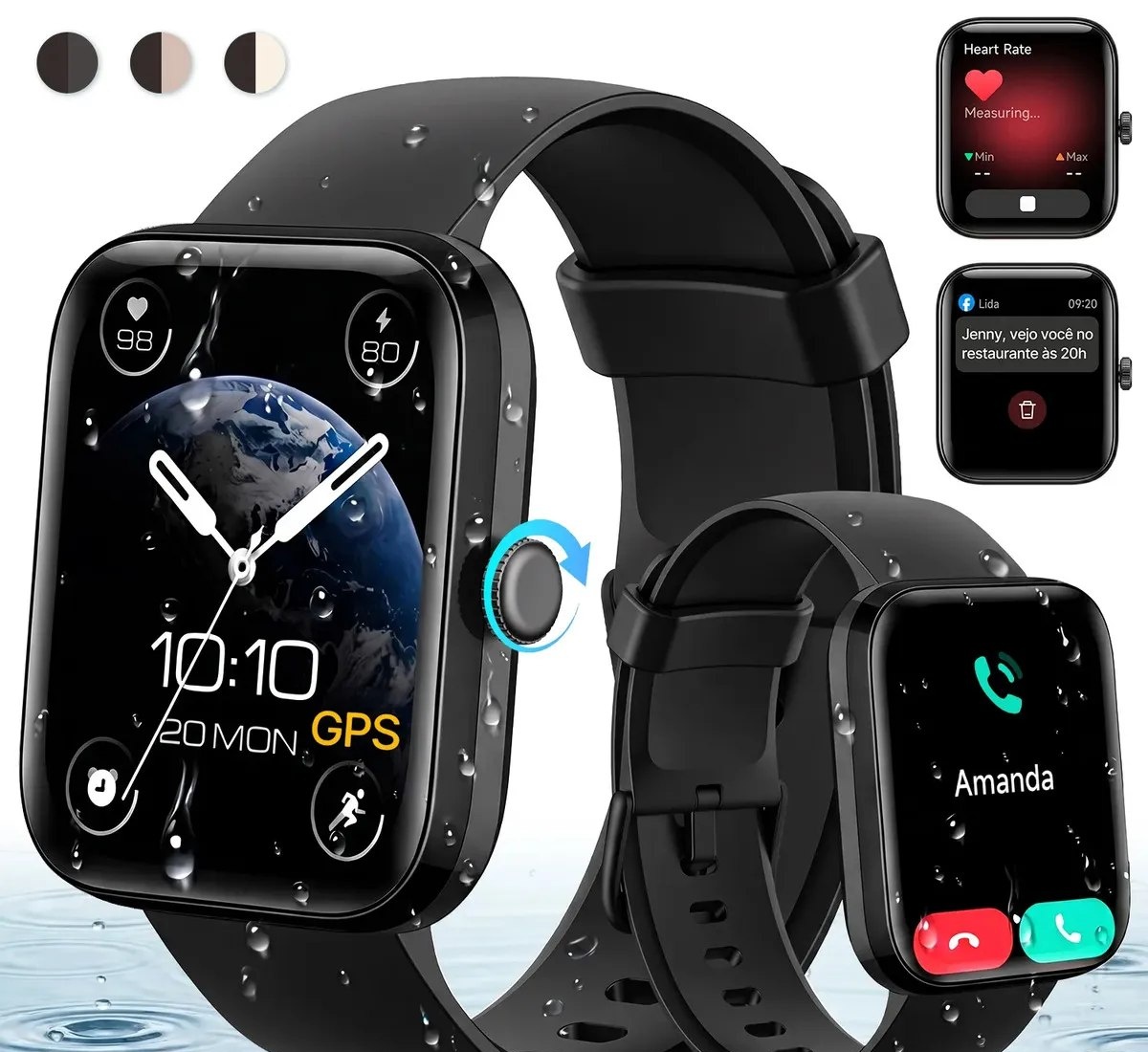 Relógio Inteligente Smartwatch GPS Autônomo Chamadas Bluetooth NOVANTE Moda Digital Feminino Masculino