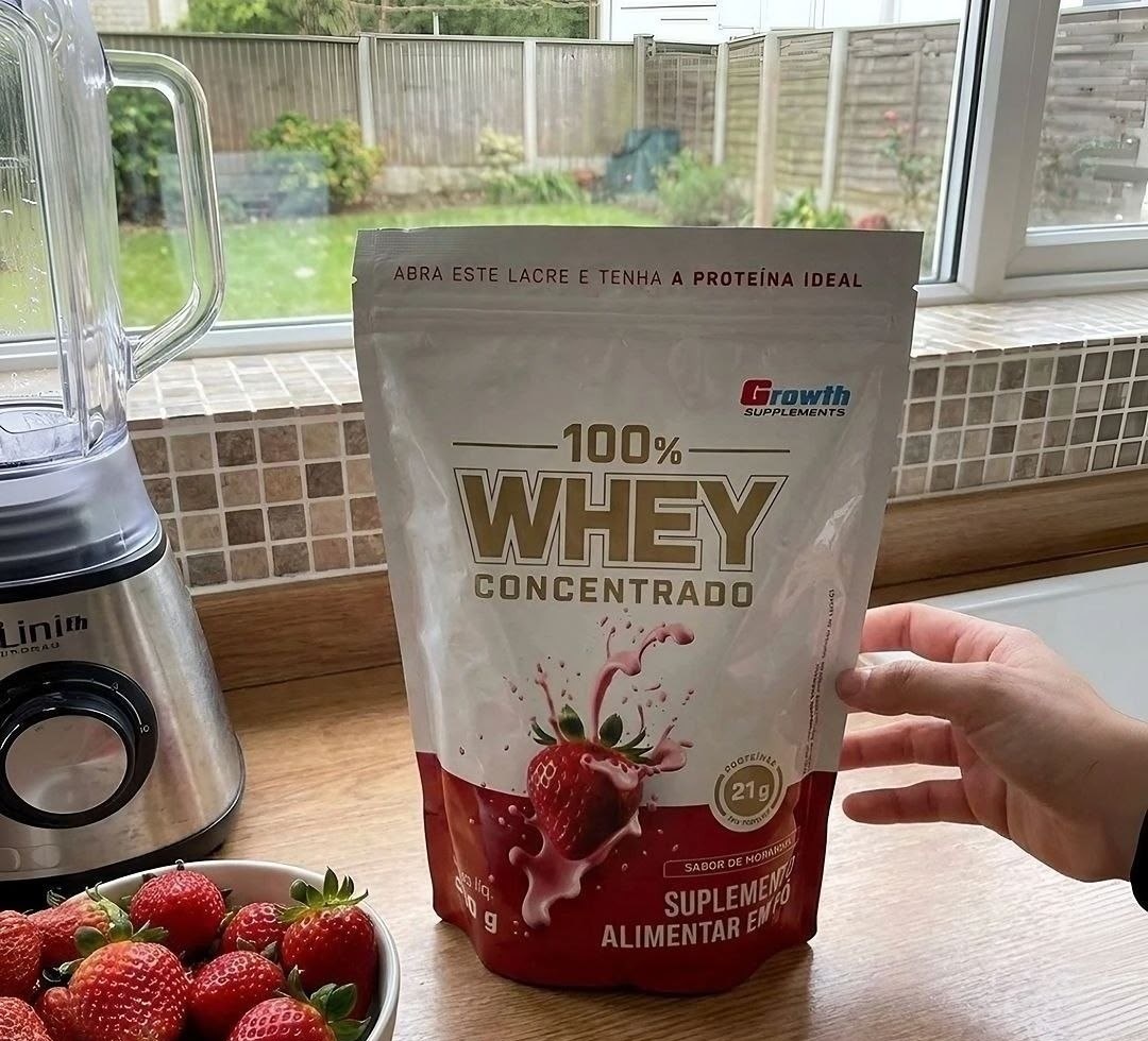 100 Whey Concentrado 900g Growth Supplements Morango