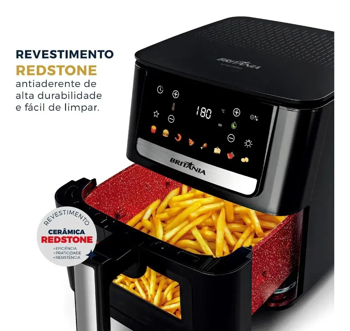 Air Fryer Britânia 6,5L 1700W 8 Funções Painel Digital Redstone BAF65A