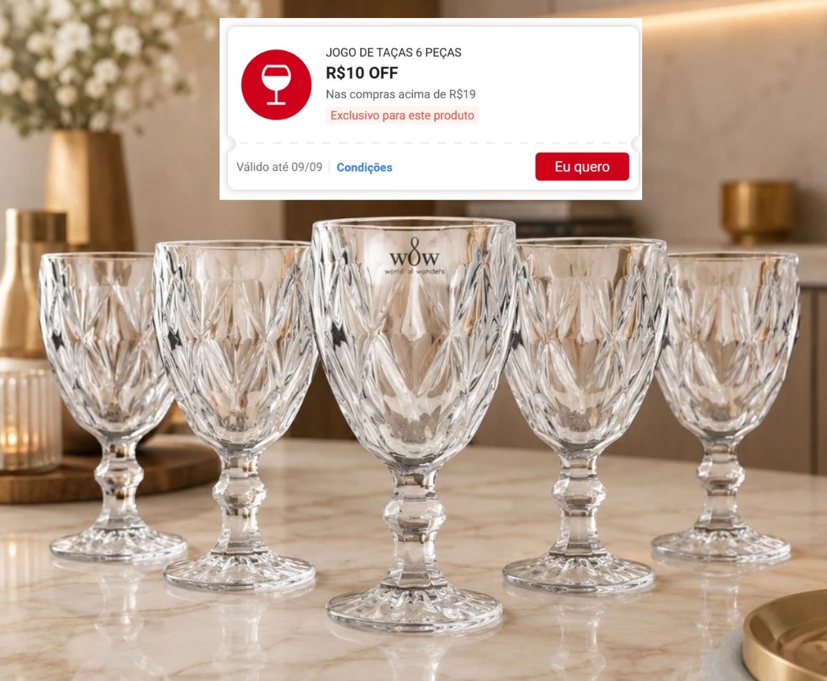 Jogo De Taças De Vidro Diamond Cristal 325ml - 6 Peças