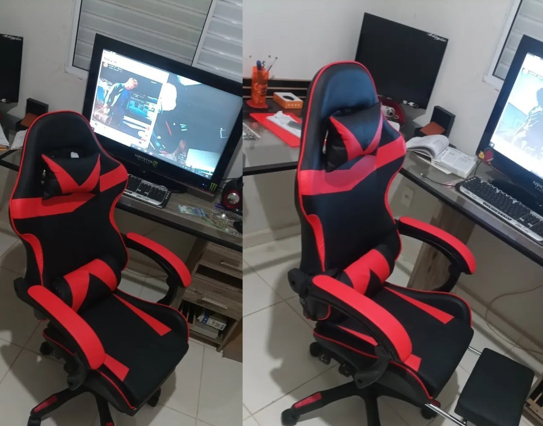Cadeira de Escritório Gamer Nitro Ergonômica Estofado Couro Sintético Vermelho Luvinco