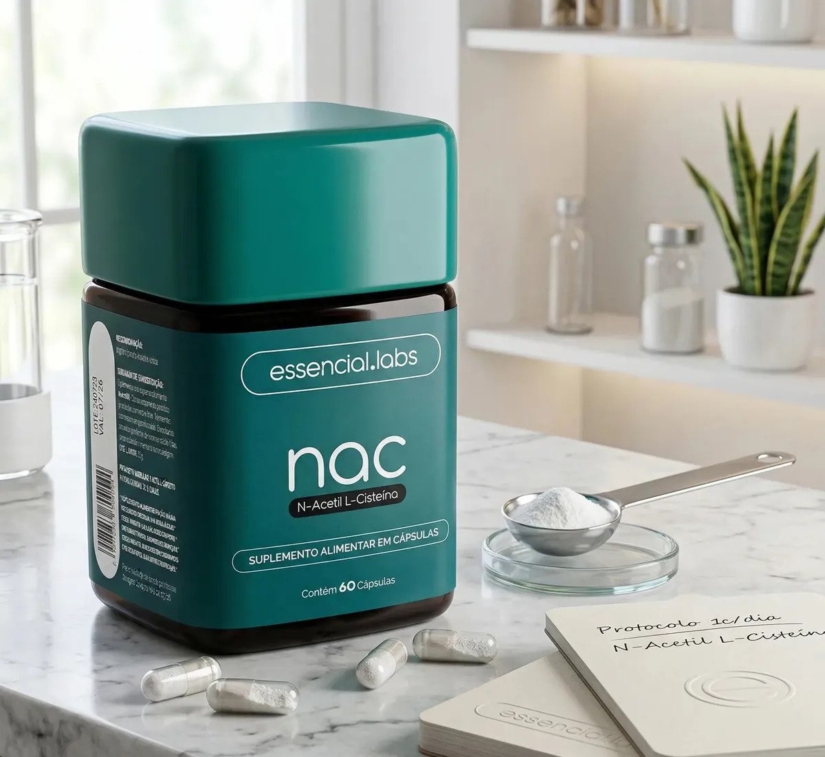 NAC 600mg - Fórmula Exclusiva com Máxima Concentração e Pureza - N-Acetil L-Cisteína - 60 Cápsulas