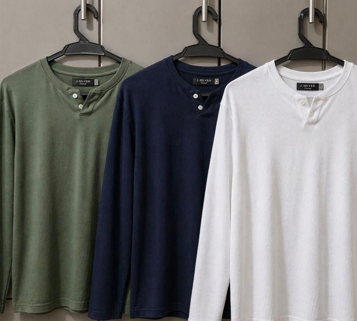 Kit 3 Camisetas Henley Masculina Slim 2 Botões Manga Longa