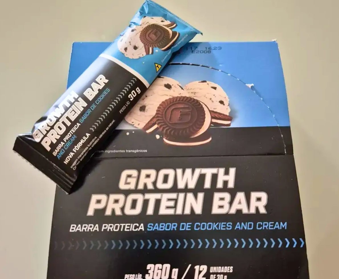 Barra de Proteína caixa 12 uni. Growth Supplements - Sabor Cookies  Cream