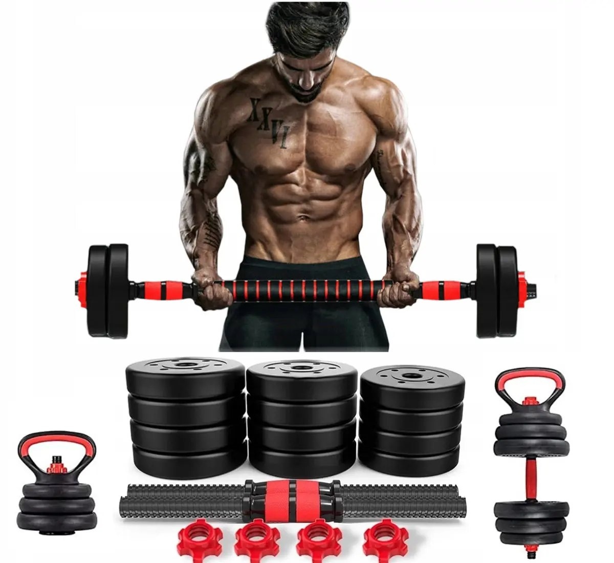Kit Halteres Barra e Anilhas Musculação Kettlebell Ajustáveis 15kg