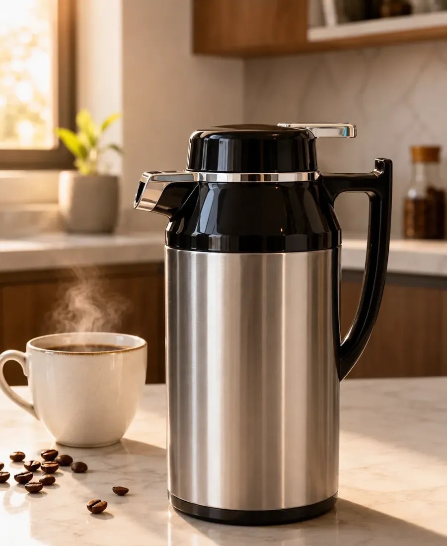 Garrafa Café Chá Inox 1L com Ampola de Vidro Premium Luxo