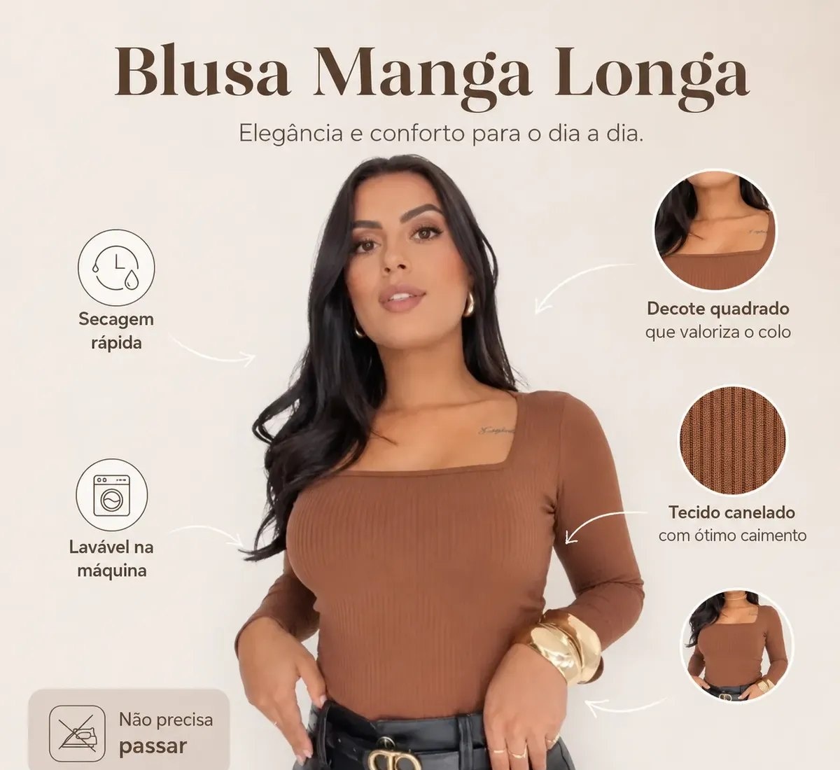 Kit 2 Blusas Femininas Inverno Manga Longa Frio Casual Básica