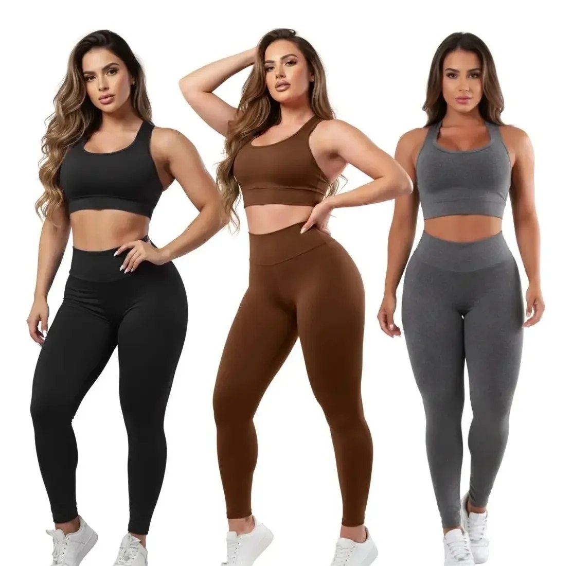 Kit 03 Conjuntos Calça Legging E Top Roupas Para Academia