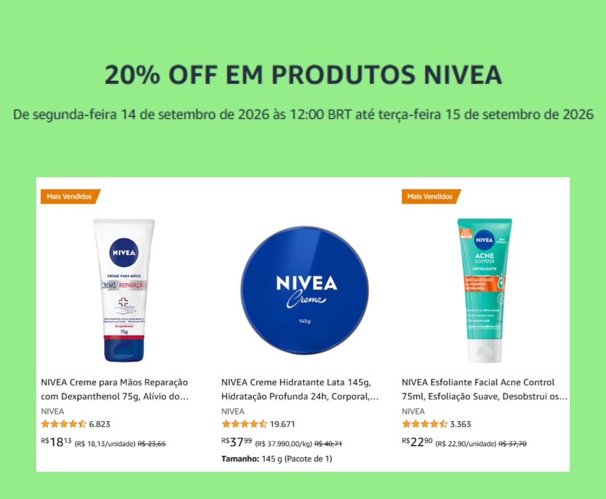 CUPOM AMAZON PARA PRODUTOS NIVEA