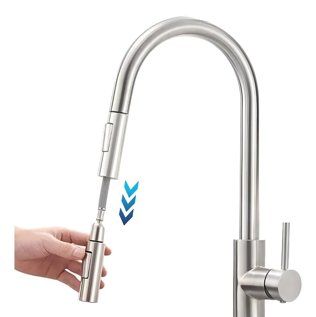 Torneira Para Cozinha Bancada Gourmet Monocomando Escovada Acabamento Aço Inox
