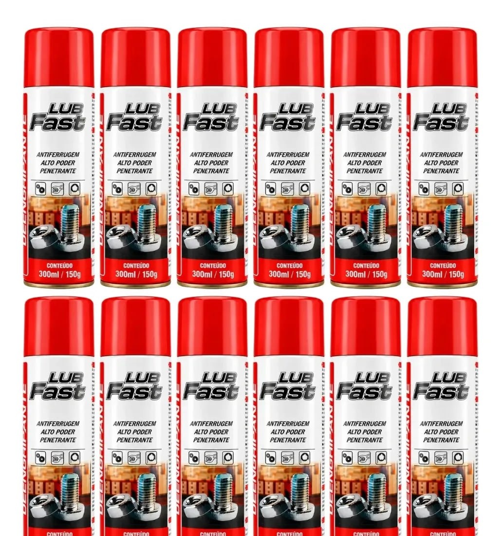 Kit 12 Spray Desengripante Lubfast 300ml Lubrificante Multiuso
