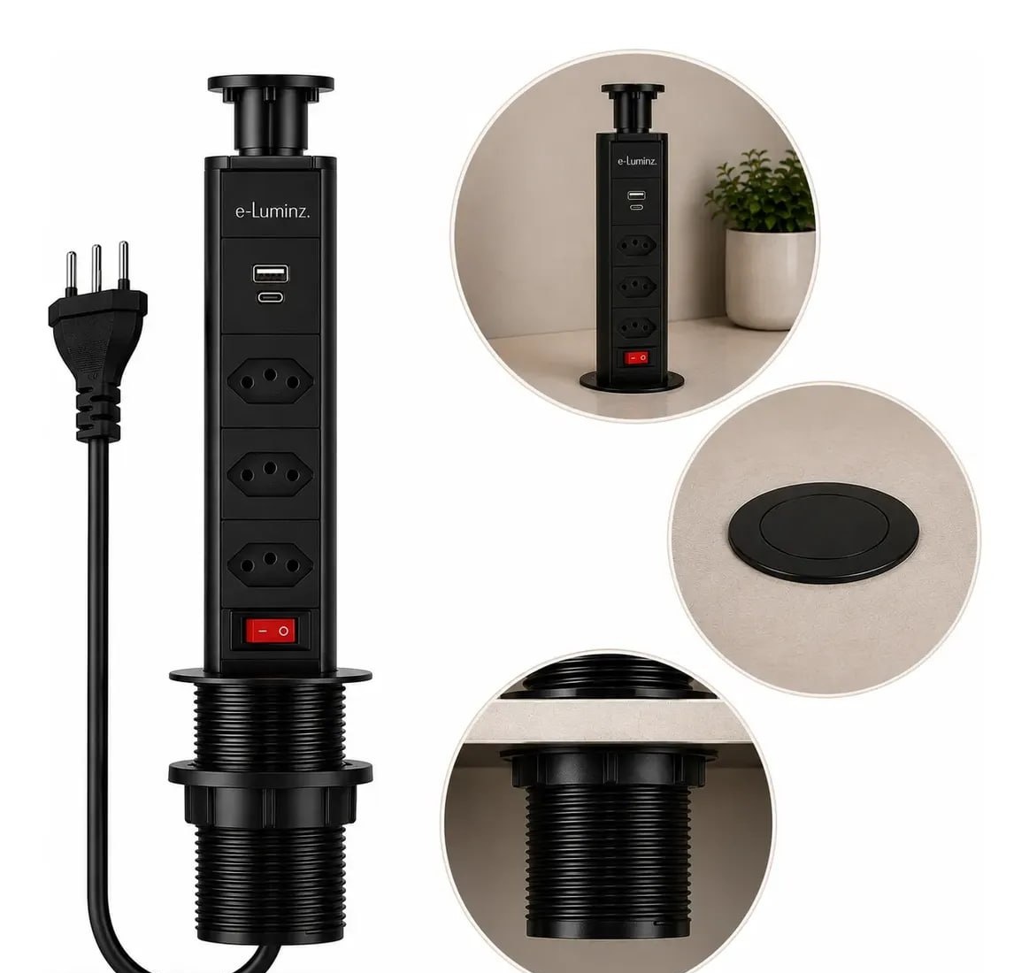 Torre De Tomada Retrátil Multiplug Embutir Bivolt 10a Usb