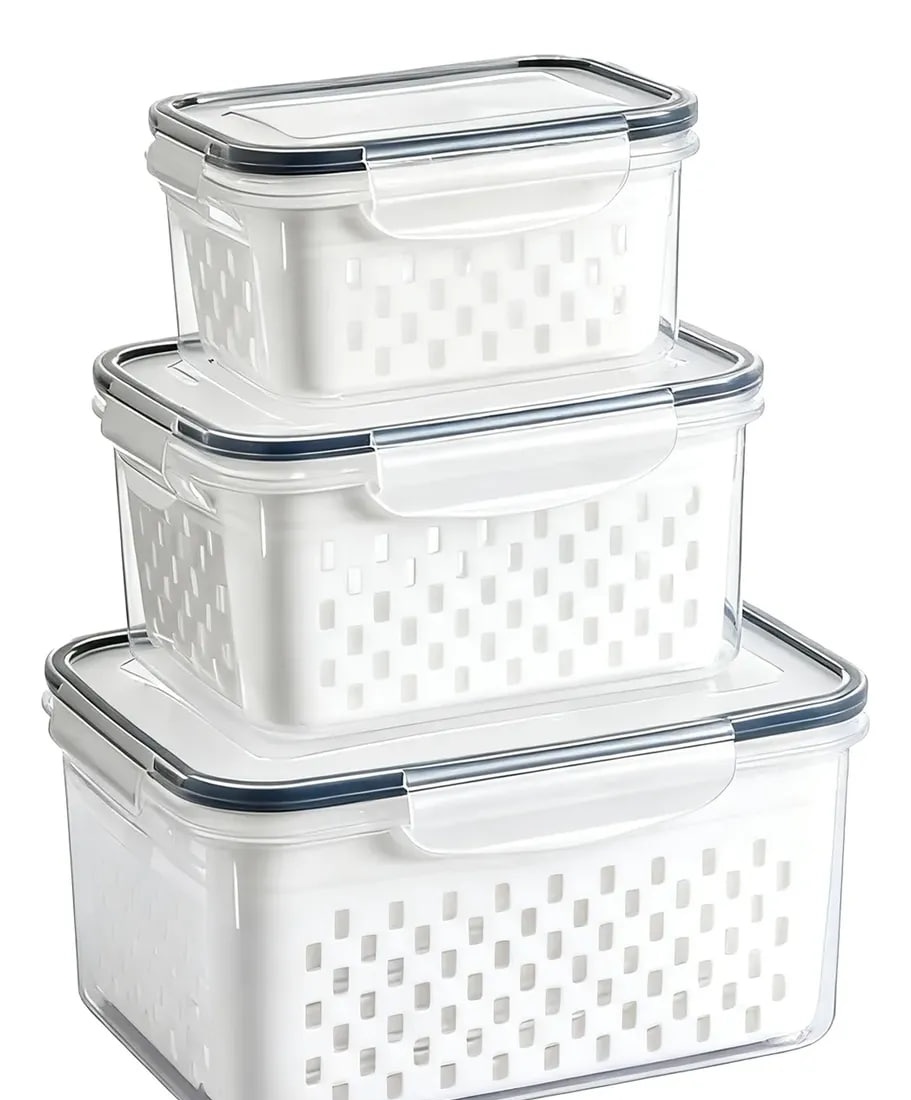 Kit 3 Organizadores Geladeira Alimentos Vegetais com Tampas