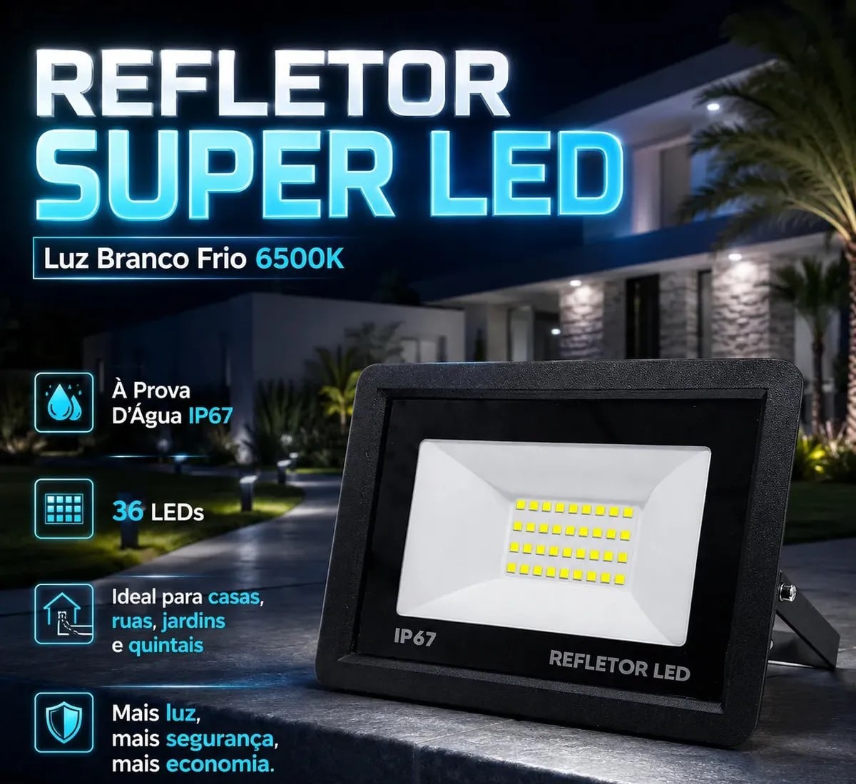 Kit 5 Refletores LED 100W IP67 à Prova DÁgua 6500K Branco Frio Bivolt