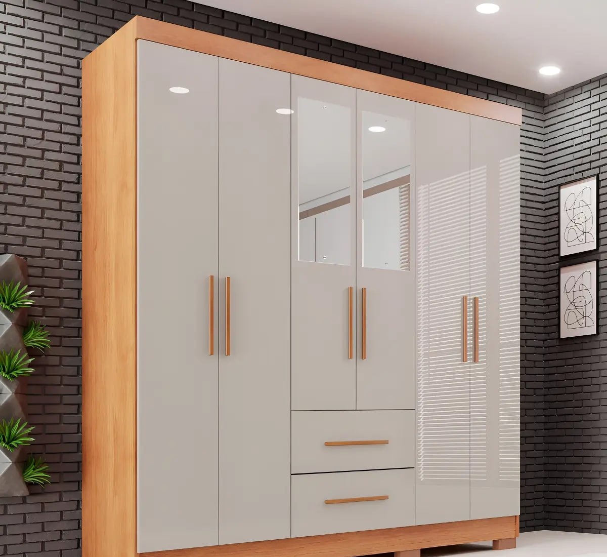 Guarda-Roupa Casal com Espelho 6 Portas 2 Gavetas Sallêto
