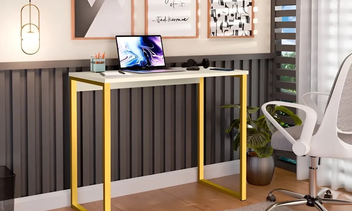 Escrivaninha 90cm Estilo Industrial Aço e MDF