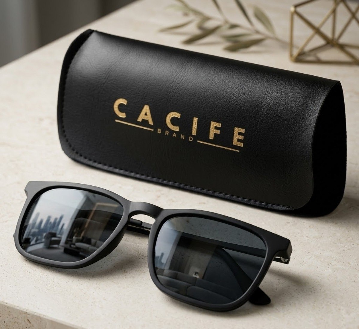 Óculos de Sol Quadrado Preto Proteção UV400 com Case