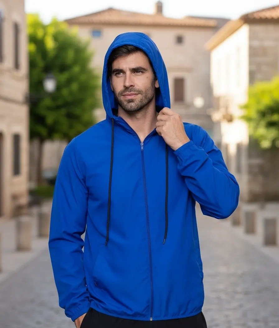 Jaqueta Corta Vento Masculina Impermeável Capuz Zíper Bolso
