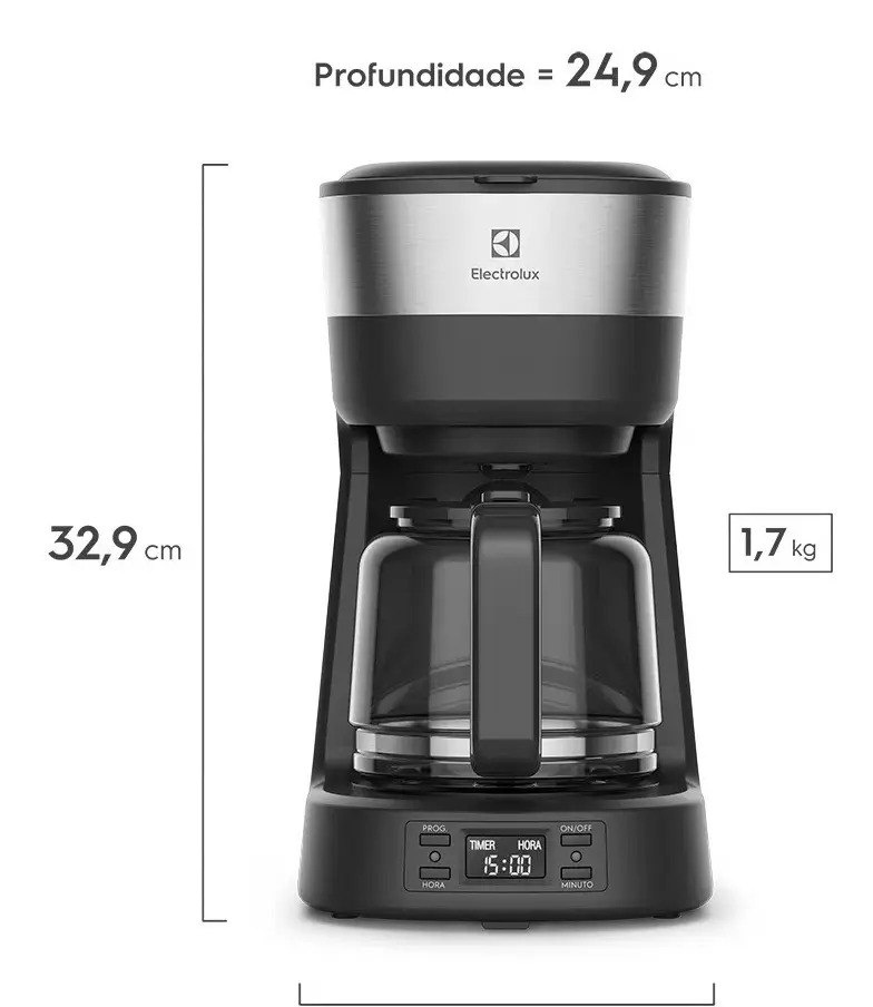 Cafeteira Elétrica Electrolux ECM25 Experience Programável Com Timer Preto E Inox