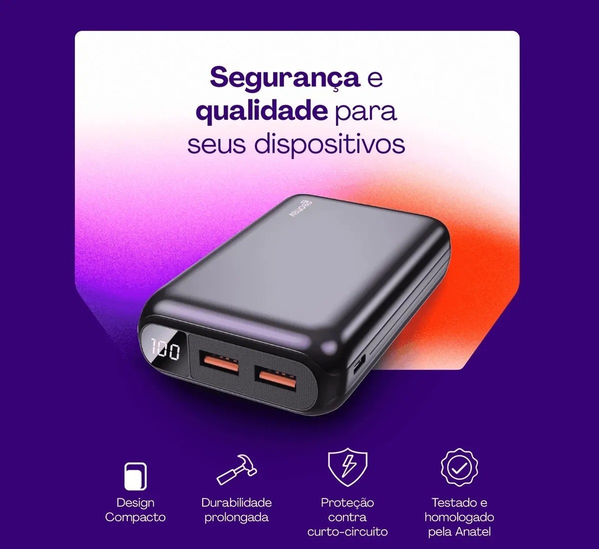Carregador Portátil 20.000 Mah Com Carregamento Rápido Geonav