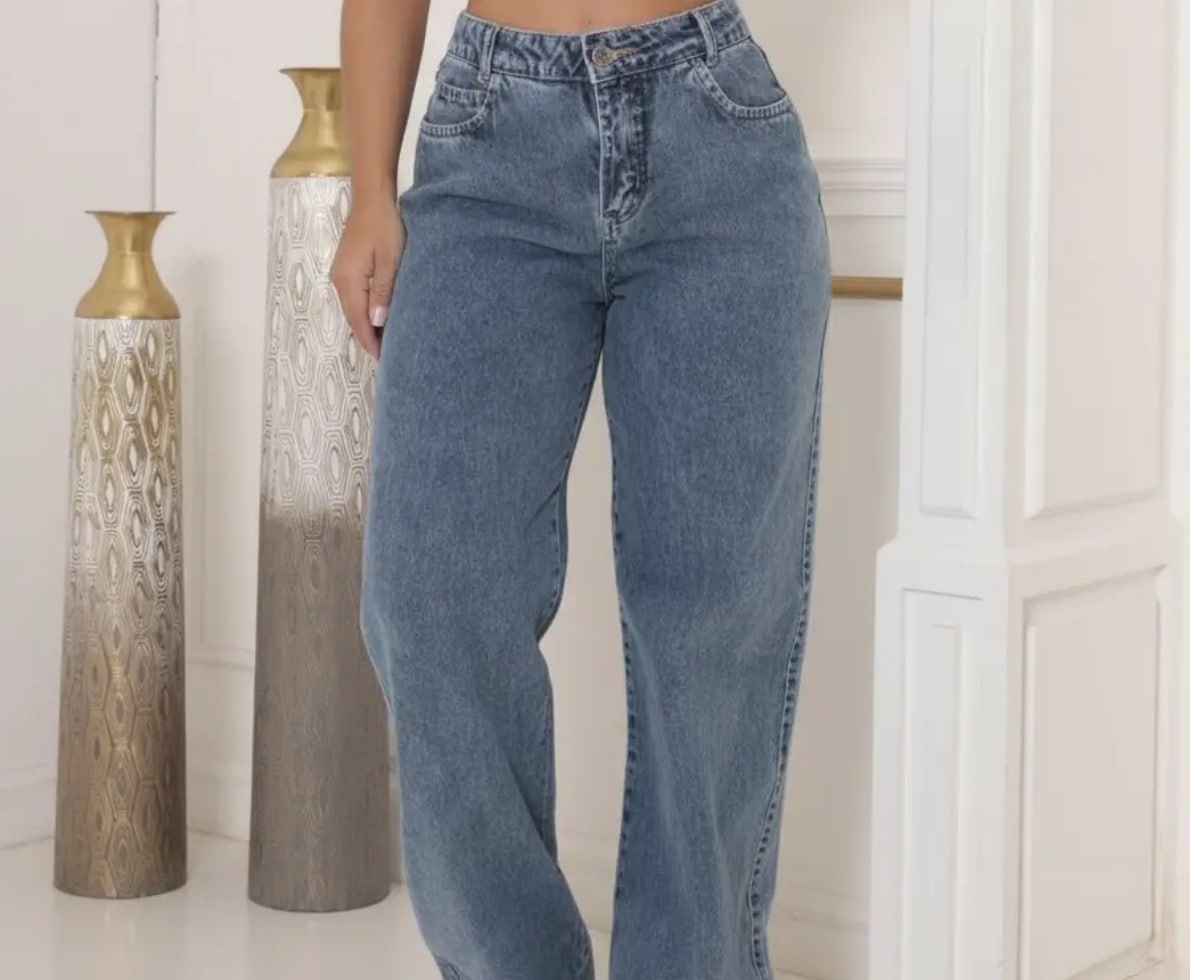 Calça Jeans Wide Leg Cintura Alta Sem Lycra Stillge