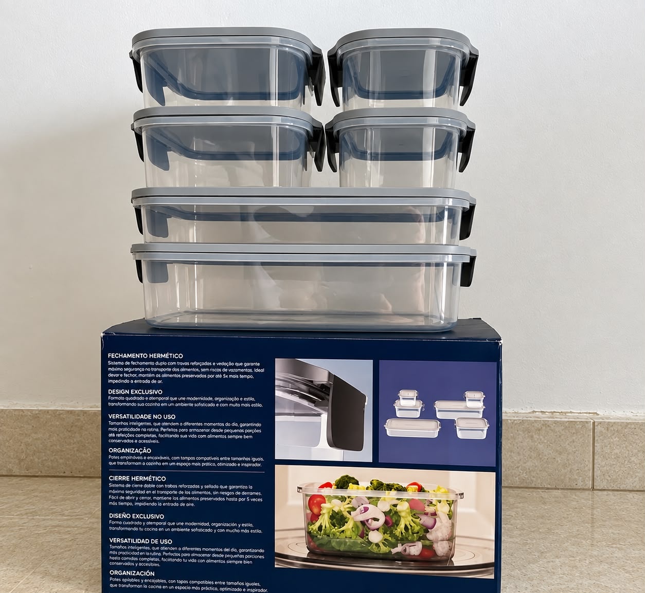 Kit 6 Potes Electrolux Herméticos de Plástico Safelock, Empilhável e Modular