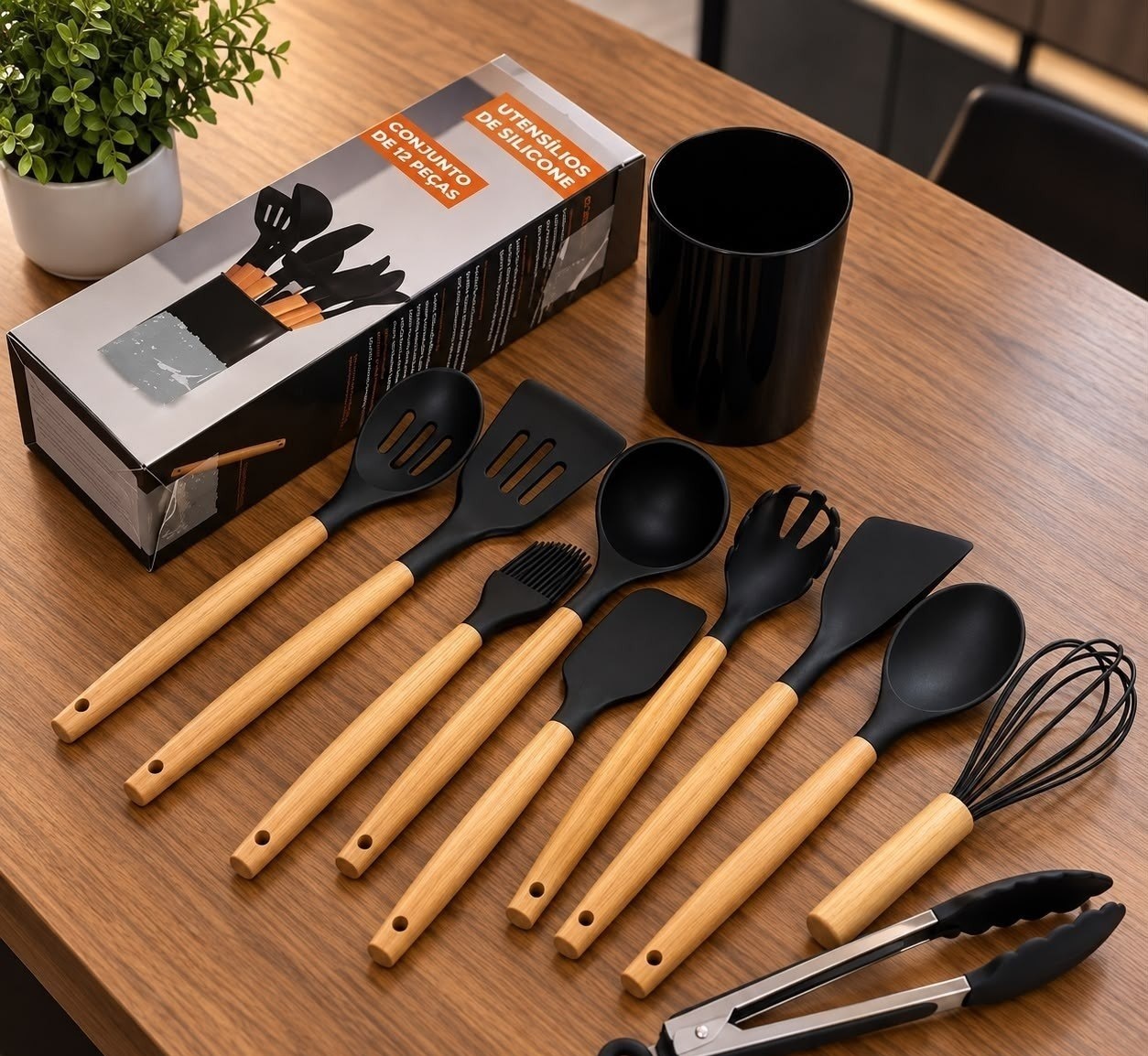 Kit com 12 Utensílios de Cozinha Silicone