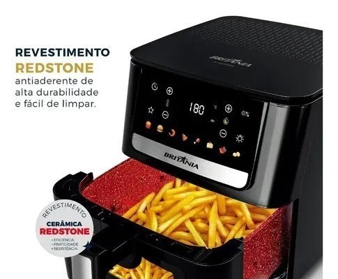Air Fryer Britânia 6,5L 1700W, 8 Funções, Painel Digital Redstone BAF65A