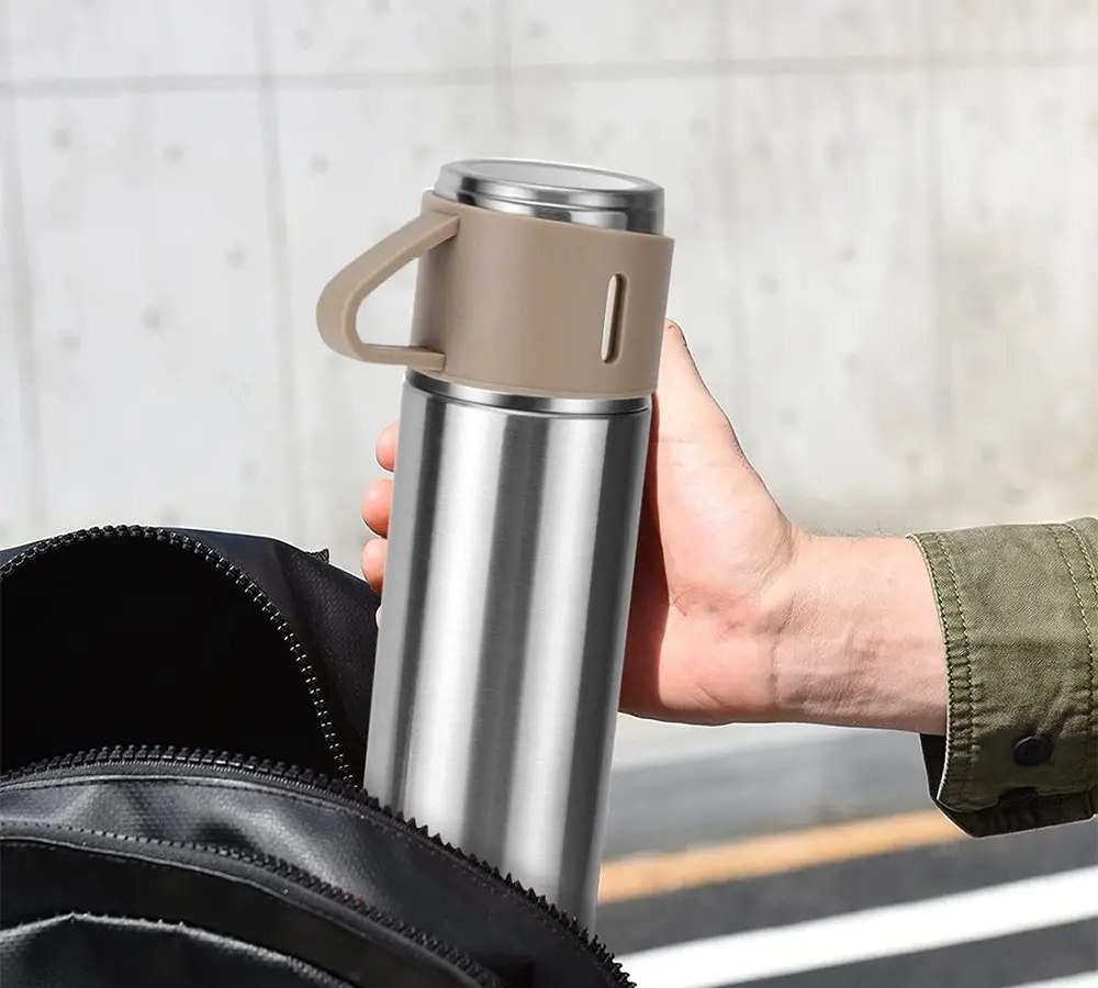 Caneca Kit Garrafa Térmica Vacuum Bottle Inox 500ml  3 Xíca
