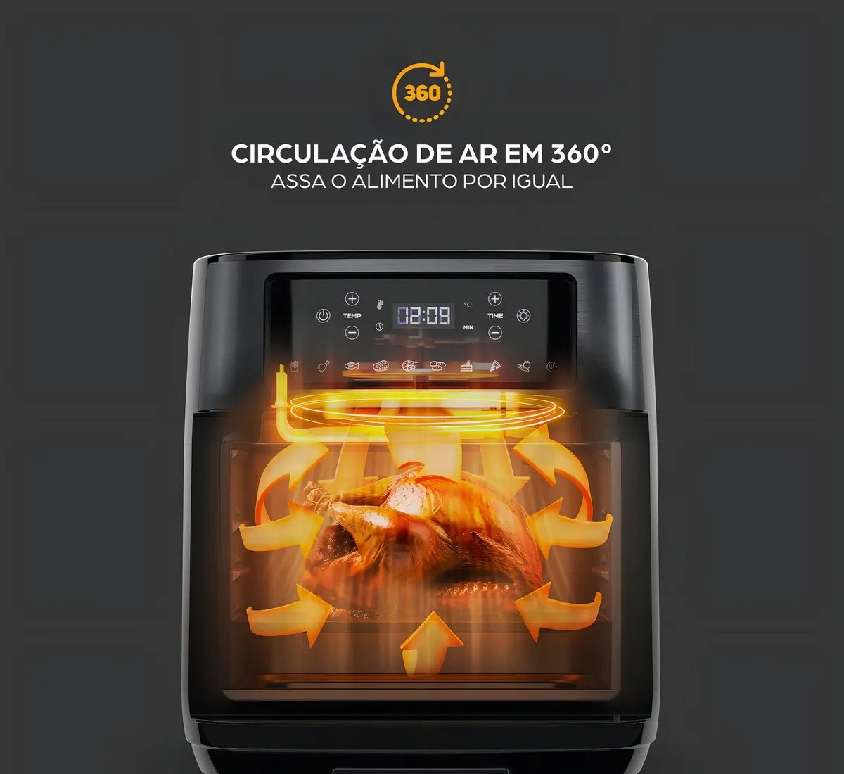 Fritadeira Elétrica Wap Air Fryer Oven Digital Black Inox 12 Litros com Revestimento Antiaderente