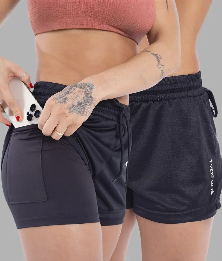 Kit 2 Shorts 2 Em 1 Feminino Academia Duplo Compressão