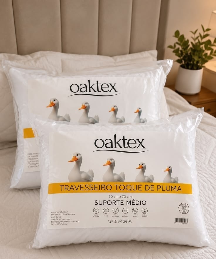 Kit 2 Travesseiros 70x50 Antialérgicos Laváveis Fibra Siliconada Toque de Pluma de Ganso