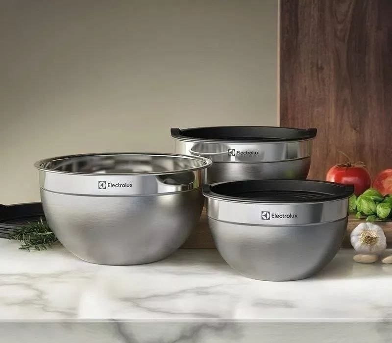 Conjunto Bowls Tigelas Electrolux Inox com Tampa Plástica