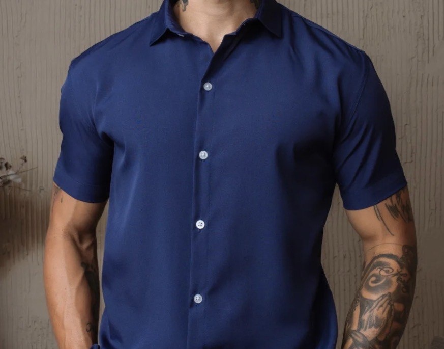 Camisa Social Masculina Gola Italiana Confortável
