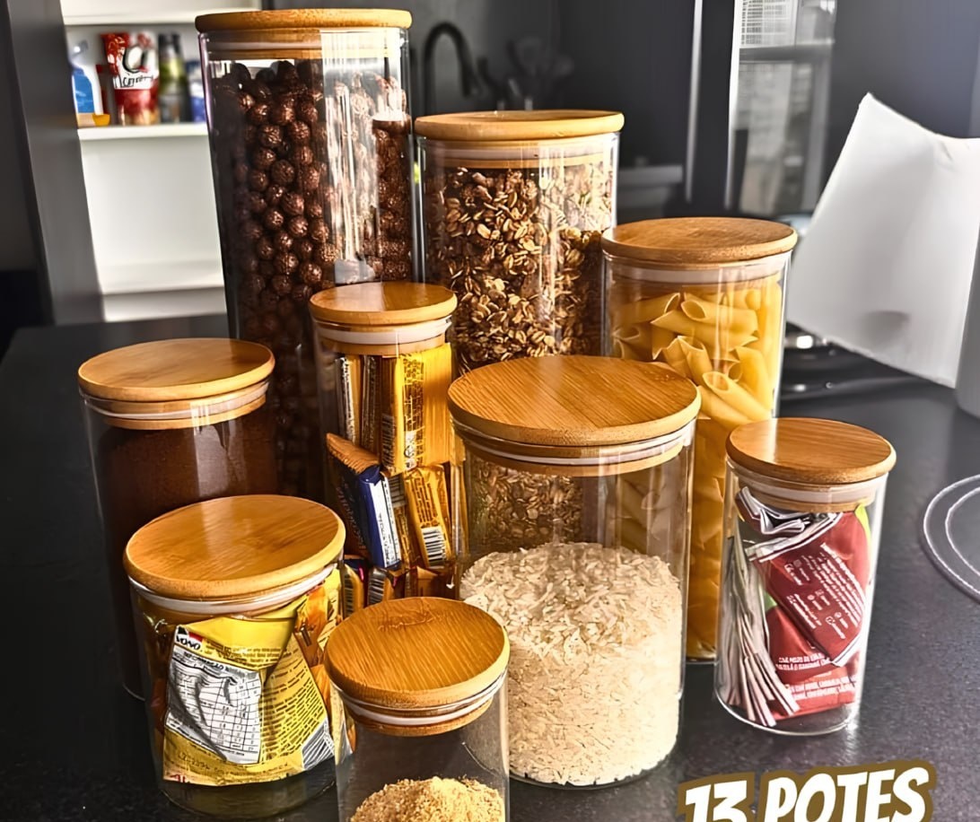 Kit 13 Potes Vidro Mantimentos Herméticos