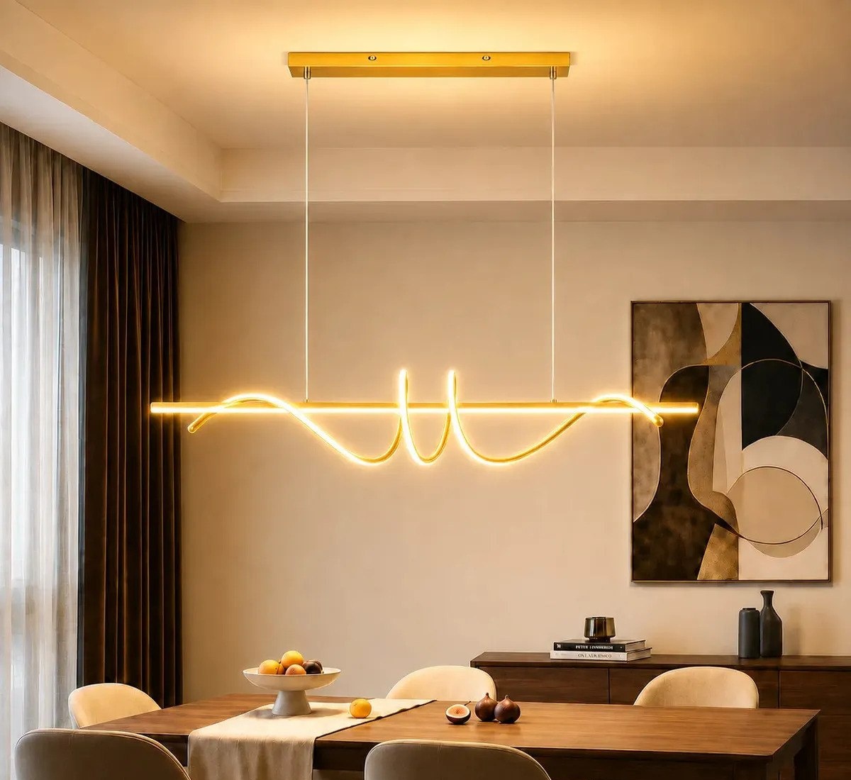 Lustre Pendente LED Espiral Moderno Dourado, Luminária de Teto 100W 3 Cores Bivolt