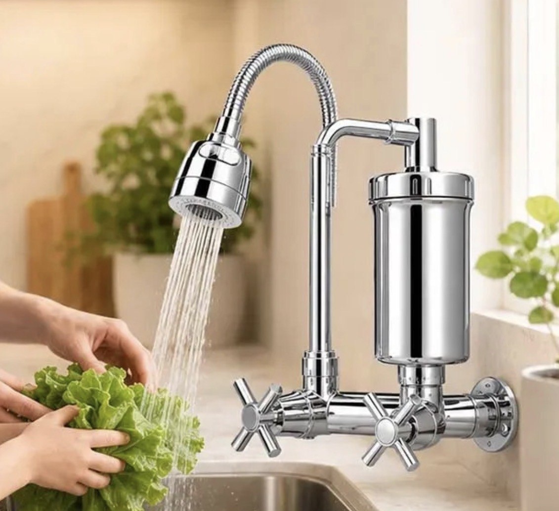 Torneira Com Filtro Cozinha Para Parede Gourmet Flexível Móvel Em Abs Cromado