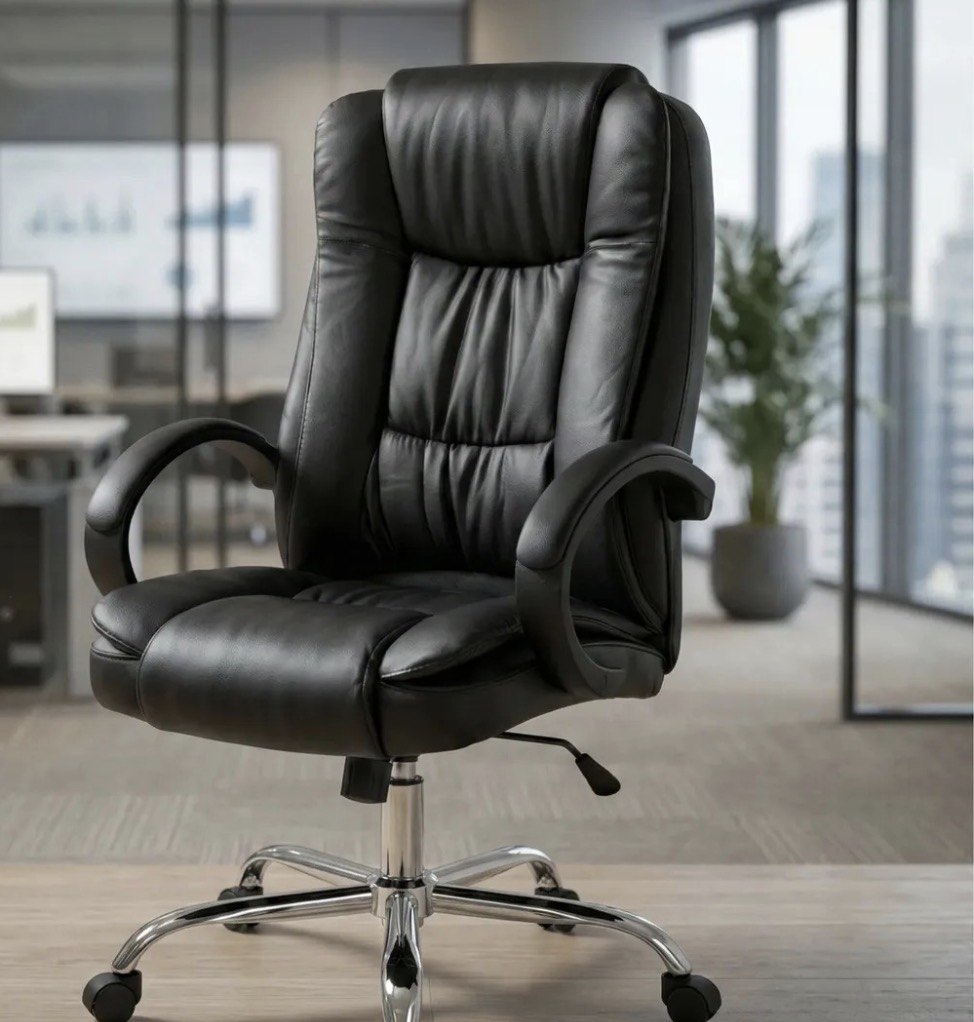 Cadeira escritório presidente ergonômica couro cor preto Led Tools