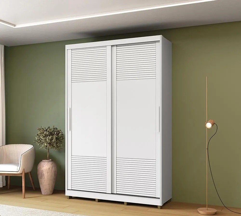Guarda Roupa 2 Portas De Correr Bordeaux Branco Mdf Casamia
