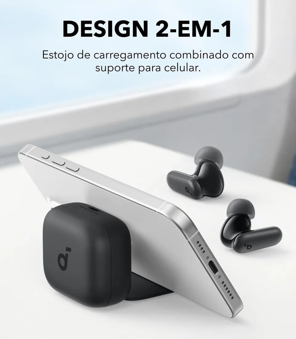 Fone de Ouvido Bluetooth 5.4 soundcore P30i da Anker, Cancelamento de Ruído Adaptativo, Graves Poderosos, 45H de Reprodução, Estojo 2-em-1 com Suporte para Celular, IP54, Fone sem fio TWS, Preto