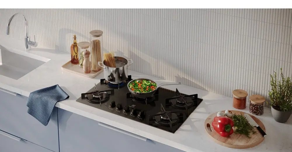 Cooktop 5 Bocas a Gás Electrolux Mesa de Vidro Efficient Grade de Aço Fosco KE5GR Bivolt