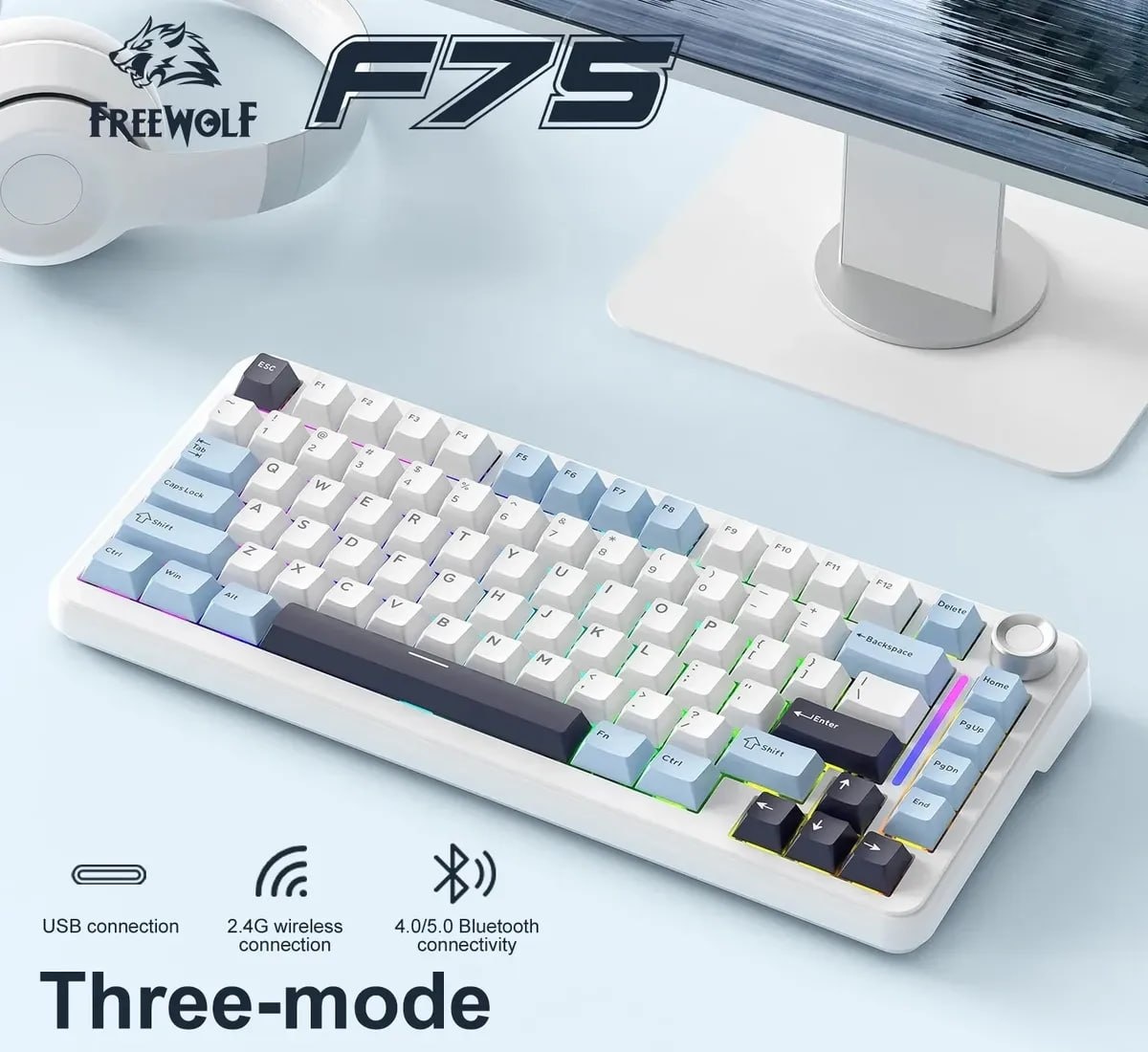 Teclado Mecânico F75 Sem Fio 75 RGB