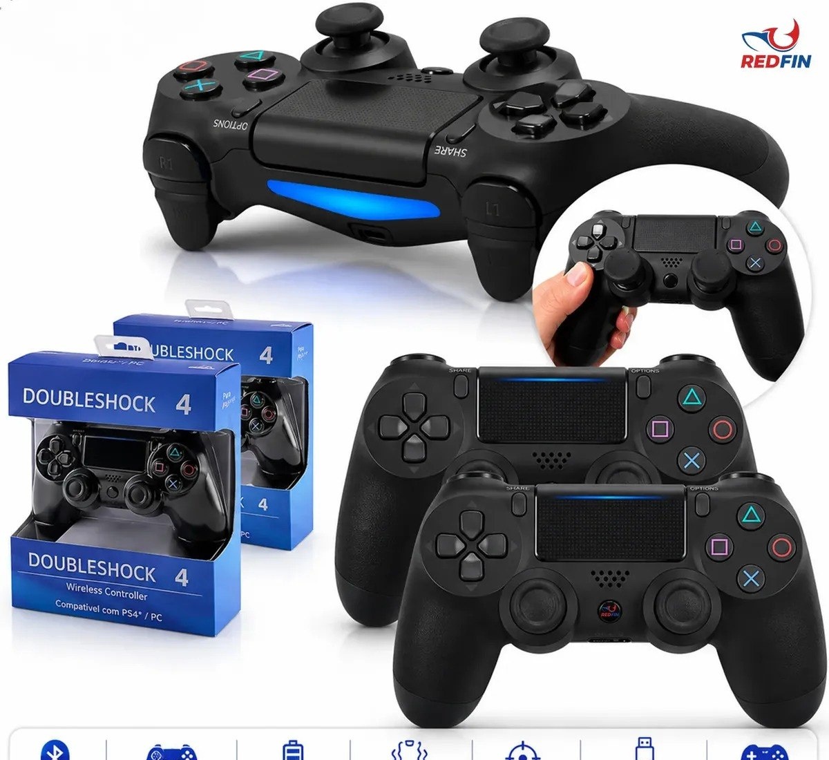Kit 2 Controle Para Ps4 Sem Fio Redfin