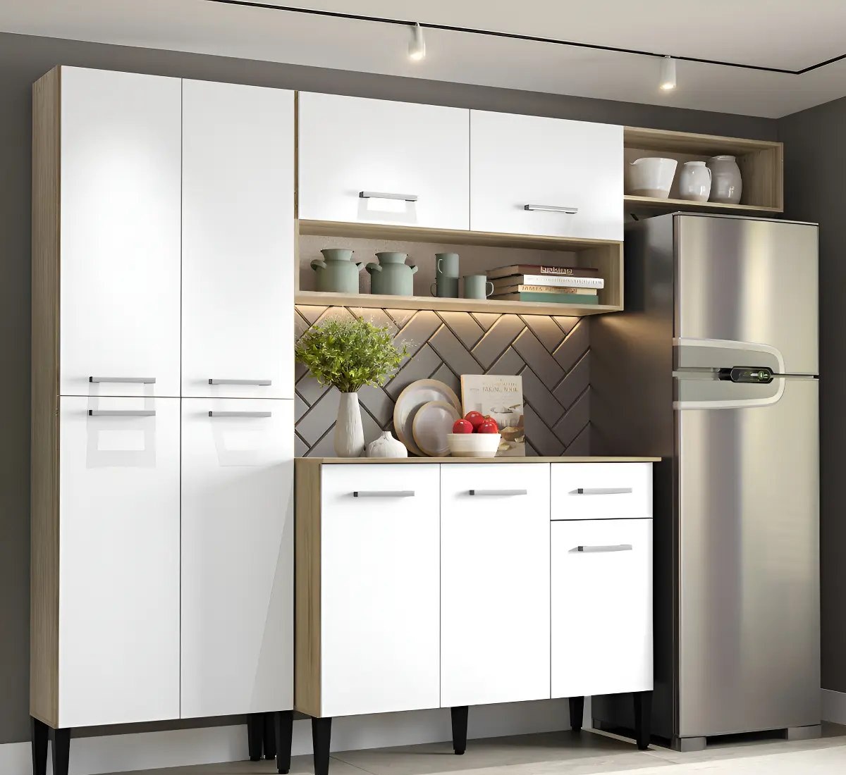 Cozinha Compacta Arizona Glam Carvalho com Branco Carraro