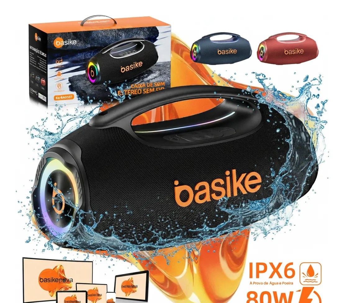 Basike Caixa de Som Portátil Com Bluetooth Boombox 80W