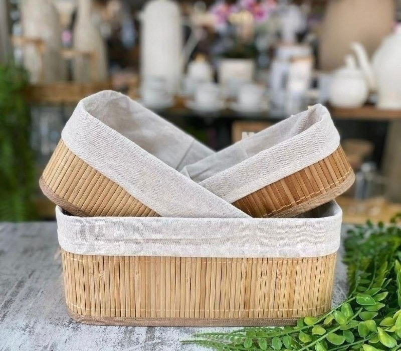 Kit com 3 Cestos Organizadores de Bambu
