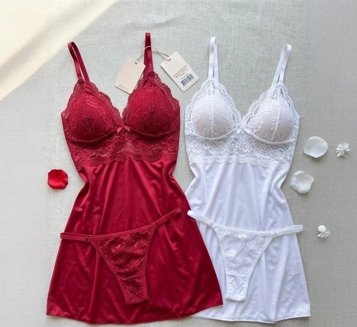 Kit com 2 Camisola Sexy sem Bojo com Calcinha Renda