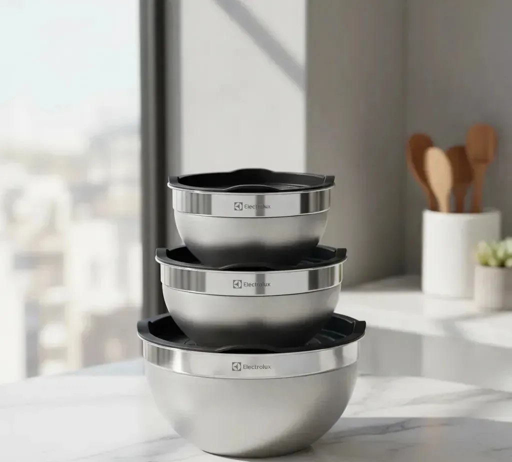 Electrolux Kit 3 Bowls Tigelas de Aço Inox com Tampa Plástica, 1,4L, 2L e 2,6L
