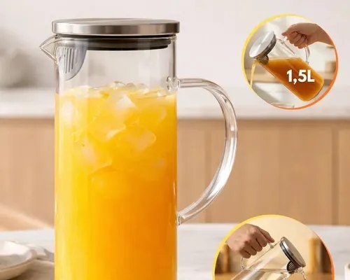 Jarra de Vidro Borossilicato 1,5 Litros Tampa Inox Hermética