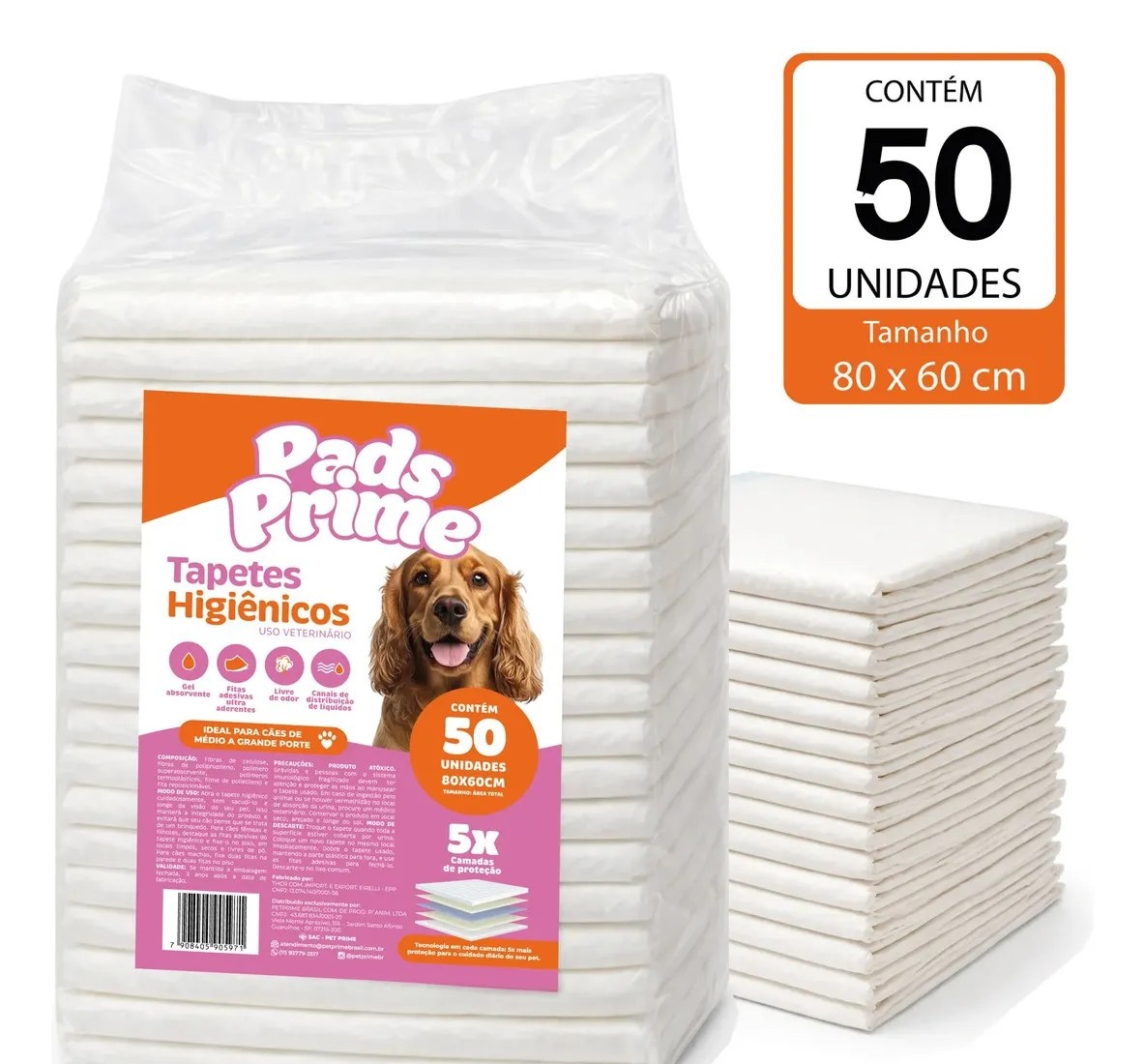 Tapete Higiênico 80x60 50un Pet Cachorro Cães Pads Prime